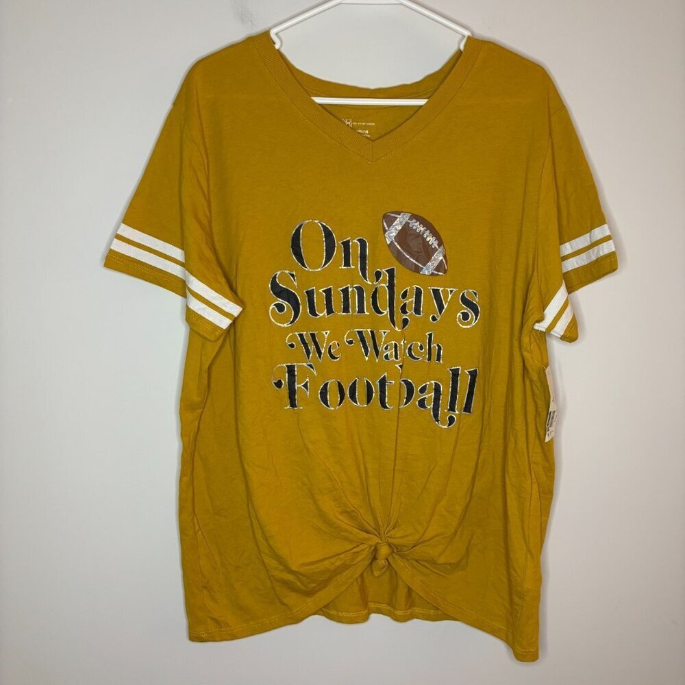 NOBO NEW Football Graphic V-Neck Tie Front Tee Womens 2XL Gold
